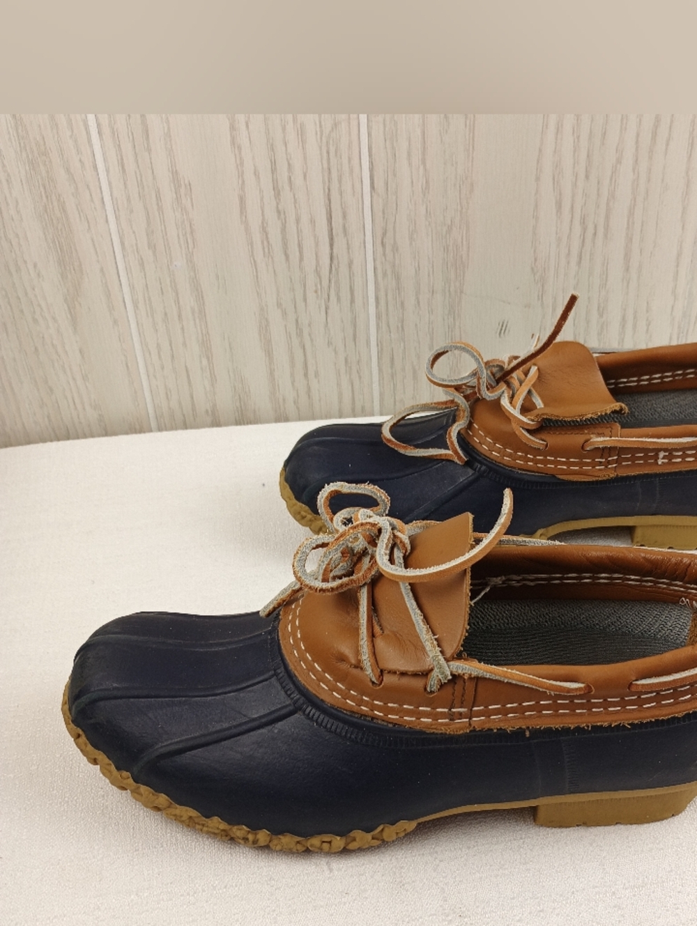 L.L. Bean tan leather &blue rubber low ankle gumshoe duck boot womens sz. 7M - Picture 10 of 15